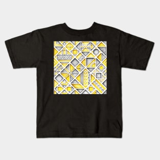 Yellow and Gray 3d Colorful Geometric Pattern, Crazy Print Kids T-Shirt